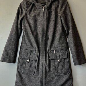 Vertigo Paris Gray Wool Blend Hooded Coat Medium Zip Front Pocket Detail